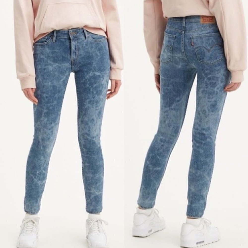 NWT Levis 711 Mid Rise Medium Wash Skinny Jeans Size 24 Watercolor Print